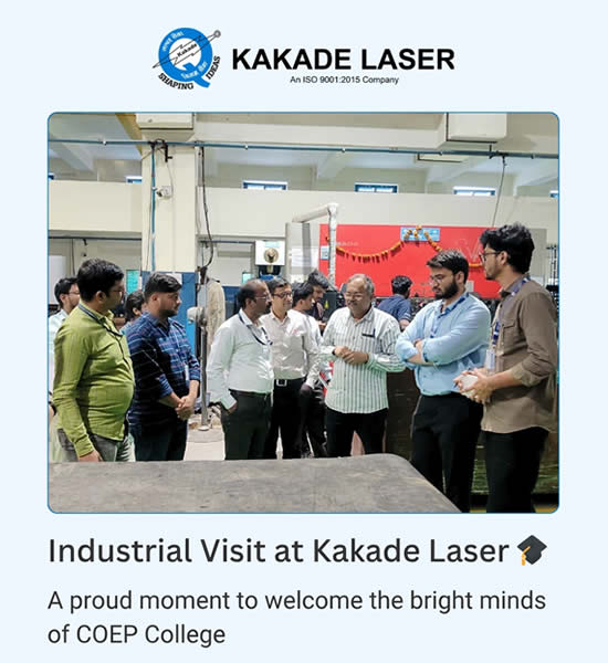 Engineering students watching laser cutting machine at Kakade Laser