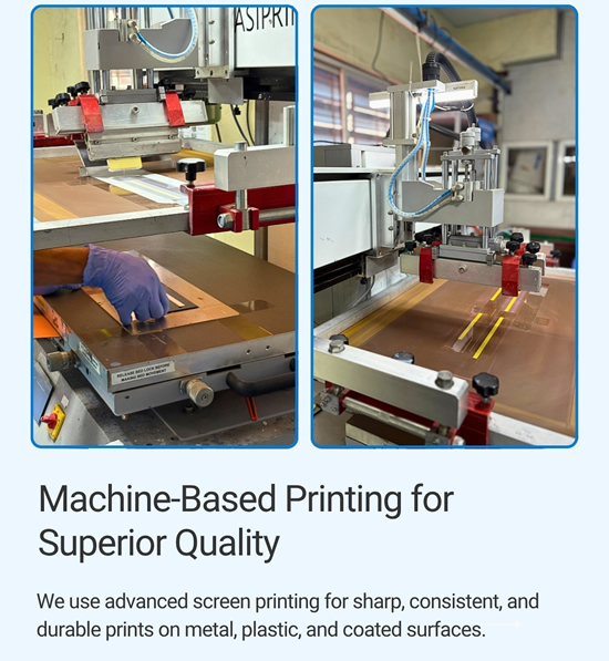 Technician operating screen printing machine