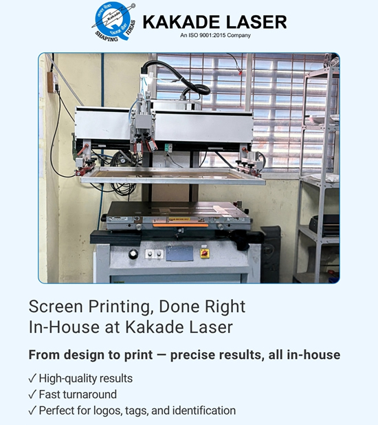 Machine screen printing on metal enclosure at Kakade Laser