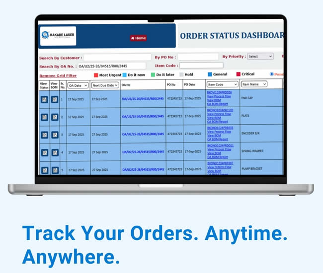 Mobile screen showing Kakade Laser order status page